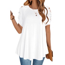 Afibi Womens Short Sleeve Cold Shoulder Summer Basic Tee Tops Shirts (Small, White)