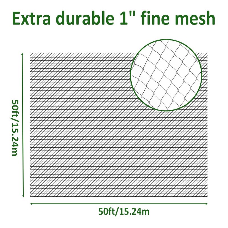 POYEE 50x50ft Bird Netting, 1 inch Mesh, Heavy Duty Garden