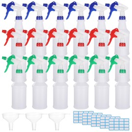 Lnrueg 18 PCS 16 oz Plastic Spray Bottles with 3 Funnels and 5 Stickers - PE Cleaning Gardening Spray Bottles with Adjustable Nozzles Red, Green, Blue