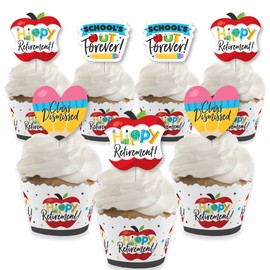 Big Dot of Happiness Juego de 24 envoltorios para cupcakes y palillos de golosinas para fiesta de jubilación