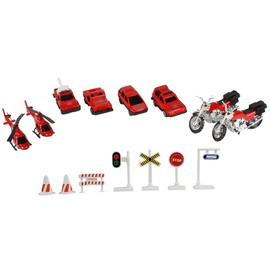 com-four® 15-teiliges Spielzeug-Autoset - Mini-Feuerwehr-Fahrzeuge zum Spielen und Sammeln - Spielzeug-Autos und Motorräder mit Zubehör (15-teilig - Feuerwehr)