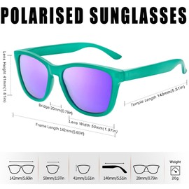 KANASTAL Polarised Sunglasses Men Women Classic Rectangle Sunglasses UV400 Protection Retro Unisex Glasses for Travel Hiking and Everyday Use, P-mirrored purple/green frame