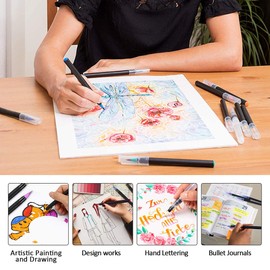 Facio Pack of 24 Watercolour Brush Pens, Set with 24 Brush Pens and 2 Watercolour Brushes, Hand Lettering Pens with Flexible Nylon Tips for Bullet Journal, Calligraphy, Great Gift