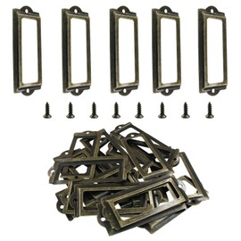Dijedev 30Pcs 2.83" x 1.3" Metal Label Holder, Antique Label Holder, Vintage Label Holder, Brass File Drawer Cabinet Card Tag Label Holder Metal Frame (Antique Bronze, 83x31mm)