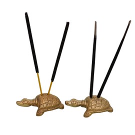 Purpledip Incense Stick Holder Or Agarbatti Stand In Brass Tortoise/Turtle Shape: Feng Shui Good Luck Article; Set of 2 (10742)