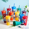 Chuangdi 12pcs Plastic Fishing Party Cups with Lid and Straw