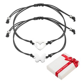 Set of 2 Silver Butterfly Friendship Bracelets Set for Women Girls, Adjustable Delicate Filigree Rope Love Women's Bracelet Gift for BFF Couple Daughter Mum Best Friend Christmas Birthday, Silver