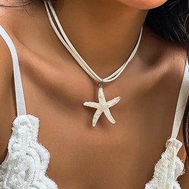 Sora Tuki White Acrylic Starfish Necklace for Women Beach Jewelry Summer Necklace Beach Necklace Ocean Starfish Jewelry