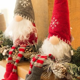 Long Legged Nordic Gnomes Shelf Sitting Christmas Character Decorations Set of 2