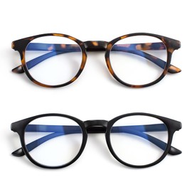 EYEGUARD Ultra Dünn 2er Pack Lesebrille Damen und Herren, Runde Leichte Blaulichtfilter Lesebrille mit Federscharnieren, Schildpatt/schwarz +2,50 Dioptrien
