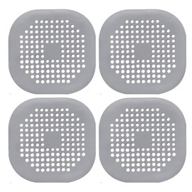4 Pack Drain Cover Hair Catcher Pad, Silicone Tube Trap Shower with Sucker for Bathroom Kitchen, 5.5" Flat Square Rubber Strainer Plug Filter Bathtub Sink Home Drain Protectors, Grey