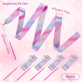 SANOU Gymnastics Band with Rod Dance Bands 4 Pieces Sports Gymnastics Band 2 m Rainbow Swing Band Dance Streamer for Girls Children Art Dances Training Circus