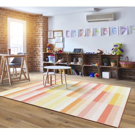 Flagship Carpets Schoolgirl Style Simply Safari Sunset Contemporary Stripes Classroom Area Rug for Indoor Classroom Learning or Kid Bedroom Educational Play Mat, 7'6"x12'