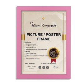 Alison Kingsgate Pink A4 Frame In Size 29.7x21cm - Pink A4 Picture Frame With Clear Perspex Sheet & Wall Mounting Hooks - A4 Photo Frame to Display Portrait or Landscape - A4 Pink Frame (Pink)