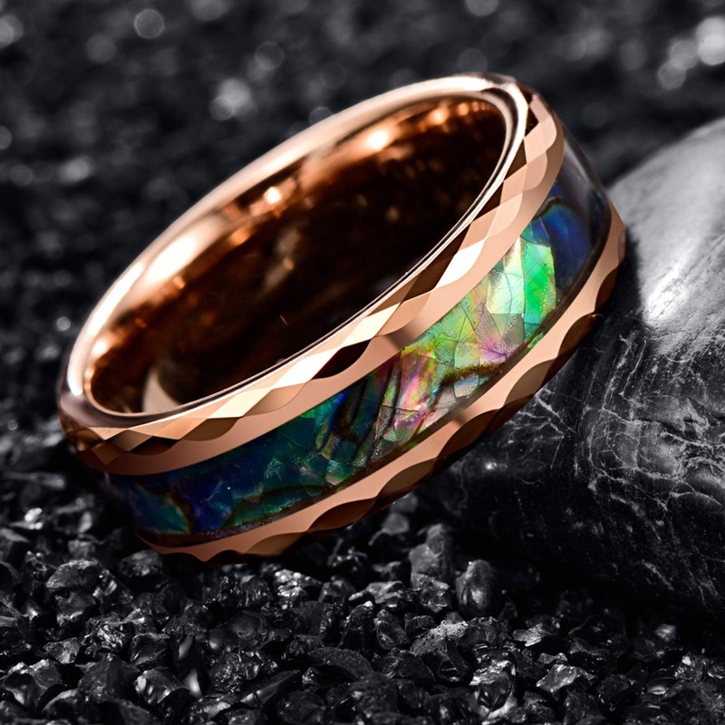 Rose Gold Tungsten Wedding Rings with Faceted Edges for Men