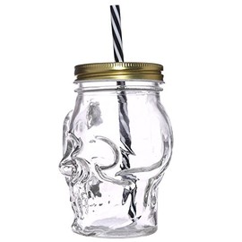 EliteKoopers Fun Skull Shaped Glass Drinking Jar with Straw For Kids Juice Glass