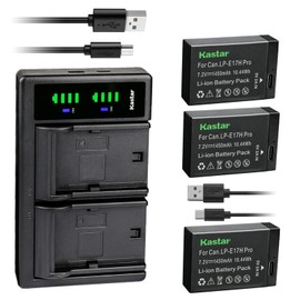 Kastar 3-Pack LP-E17H Pro Battery and LTD2 USB Charger Compatible with Canon EOS 200D, EOS 250D, EOS 750D, EOS 760D, EOS 800D, EOS 850D, EOS 8000D, EOS RP, EOS R8, EOS R10, EOS R50 Mirrorless Camera