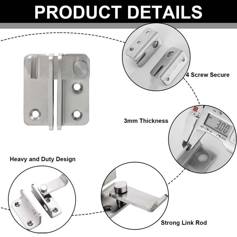 Ruayia Door Lock Deadbolt, Small Stainless Steel, Sliding Bolt with