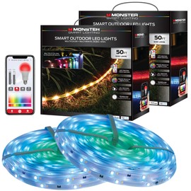 Monster Smart 2 -Pack 50 Foot RGB+IC+WW Outdoor LED Light Strip (100 ft Total), Sound Reactive, Dimmable, Multicolor & Multi-White, IP44 Waterproof, Weather Resistant, Works with Alexa, Google, Siri