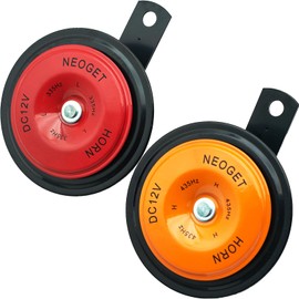 NEOGET Disc Horn 12V Electric Loud High Low 2 Tone Horn Replacement Kit 90mm 128dB Universal Fit Automotive Car Motocycle Truck Scooter Mopeds (Yellow&Red)