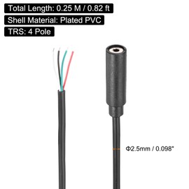 MECCANIXITY 2.5mm Aux Cable Replacement Audio Cable Cord, 0.8ft 4 Pole Female to Bare Wire Audio Cable, Stereo Sound Audio Cable Cord for Earphones, Smart Phones, Speakers,Black 2 Pcs