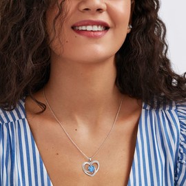 Suyi March Birthstone Necklace Heart Sterling Silver Necklace Birthday Gift Birthstone Jewelry for Women