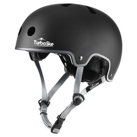TurboSke Skateboard Helmet, BMX Helmet, Multi-Sport Helmet, Bike Helmet for Kids, Youth, Men, Women (Black&Gray, L/XL (22.8"-24"))
