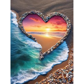 STGLCR Beach Diamond Painting Kits for Adults, 5D Love Diamond Art Kits for Beginners, DIY Full Round Drill Paint by Diamonds,Sunset Diamond Art Kits Diamond Dots Home Wall Decor 12 x 16 Inch