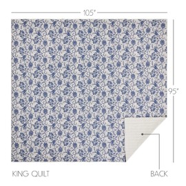 VHC Brands Dorset, Farmhouse Quilt Reversible Floral, King, Navy, 105x95