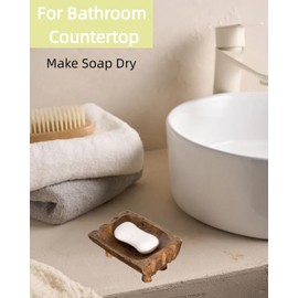 Large Rustic Teak Wood Soap Holder, Farmhouse Wooden Soap Dish,Decorative Bathroom Shower Soap Holder, Handmade Kitchen Countertop Soap Stand with Draining Holes