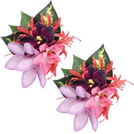 Hawaiian Orchid Flower Hair Clips - 2 PCS Tropical Flower Hair Accessories Artificial Hawaii Floral Hairpin for Women Girls Summers Tropical Luau Party Dress Up Headwear Barrette Decorations
