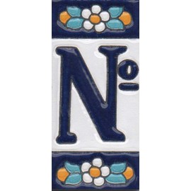 Ceramic House Tile Numbers & Letters, Blue Floral Design, Tile Size: 7.5cm x 3.5cm (No Sign)