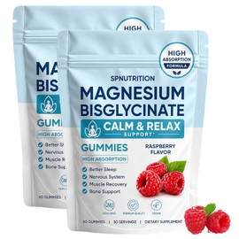 Magnesium Bisglycinate Gummies, 400mg Magnesium Bisglycinate Chelate with Sea Salt & Raspberry Powder, Vegan, 60 Gummies (2)