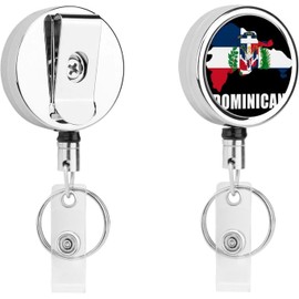 Portatarjetas de identificación con bandera dominicana de mapa retráctil con llavero para oficina de trabajo, 1 paquete