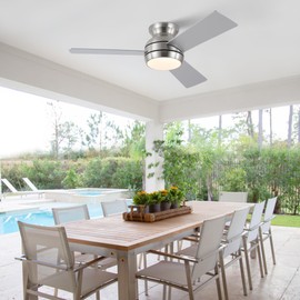 putroad 42 Inch Ceiling Fans with Lights and Remote, Brushed Nickel Low Profile Ceiling Fan with Light, Flush Mount, Reversible, 6 Speeds, 3CCT Dimmable, Bedroom Indoor/Outdoor Patios Use