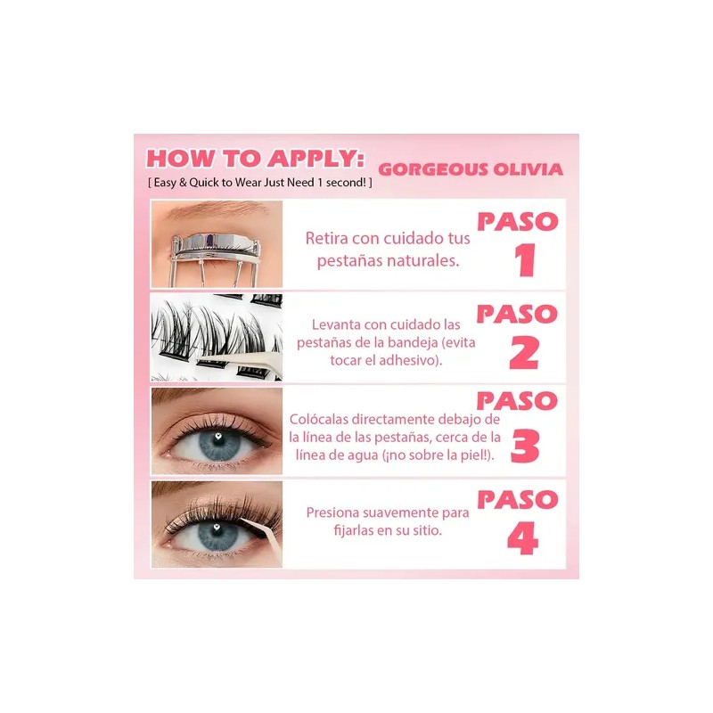 Extensiones de Pestañas Autoadhesivas con Efecto Natural en Mink Sintético,