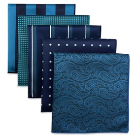 S&W SHLAX & WING Men's Pocket Square, 12.6 inches (32 cm), Set of 5, Formal Handkerchief, Suit, Wedding, Tuxedo, Various Colors and Patterns, Set5-13