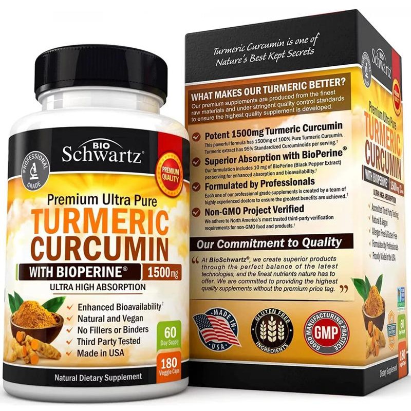 BioSchwartz Ultra Premium Turmeric Curcumin 1500mg, 95% Curcuminoids & BioPerine,