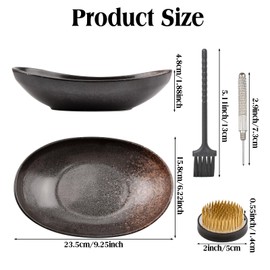 WANDIC Brown Black Flower Arranger Supplies, Ingot Shaped Bowl & 5cm Floral Frog for Ikebana Ceramic Floral Vase Plant Arranging Floristry Container
