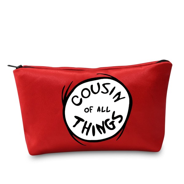 LEVLO Kosmetiktasche mit Aufdruck "Cousin of All Things", mit Reißverschluss, Rot