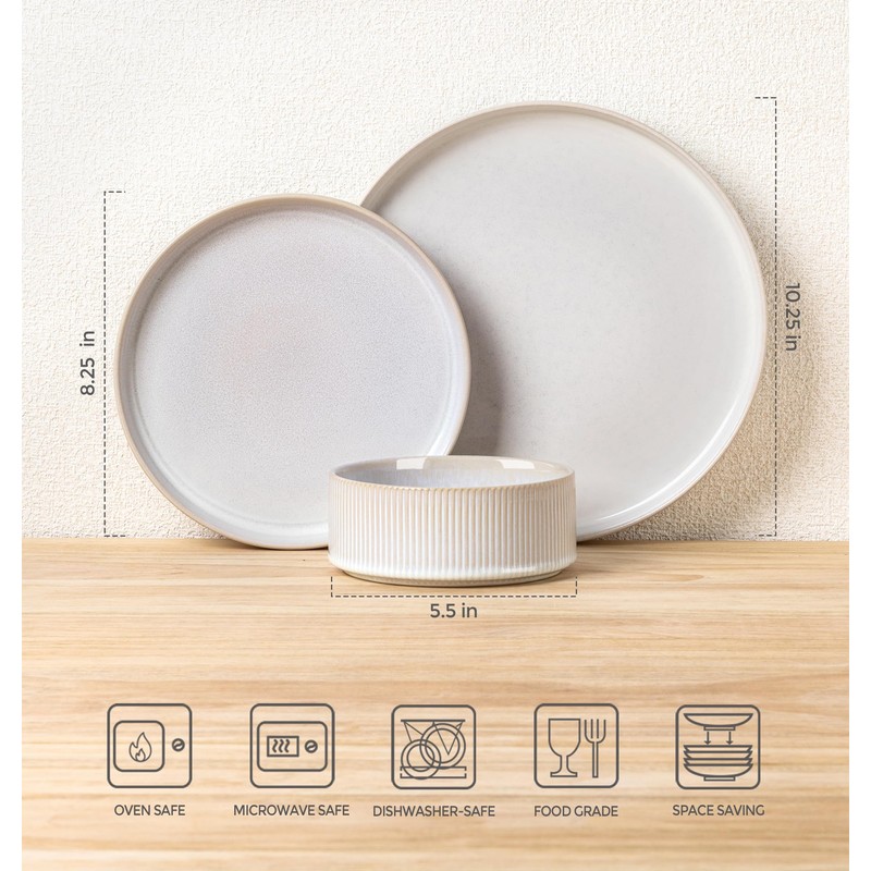 TheTerra Ceramic Dinnerware Sets for 4, 12 Pieces Porcelain Lightweight