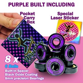Naivskb Skate Bearings with Built-in Spacers, Six Ball 608 8mm Bearings Skateboard Longboard Cruiser Surfskate Quad Skates(Black Purple)