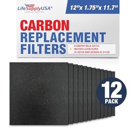 LifeSupplyUSA Carbon Filter Replacement Compatible with Aura InvisiClean IC-5018 and Sensa IC-5120 Air Purifiers (12-Pack)