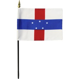 Netherlands Antilles 4 in x 6 in World Flag on 10 inch Black Plastic Stick