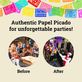 OFF-COMMON 1-Pack 18ft Non-Plastic Papel Picado Tissue Paper with 10 Paper Flags per Fiesta Banner, Banderines Mexicanos de Papel Picado Mexicano para Fiesta Party Decorations