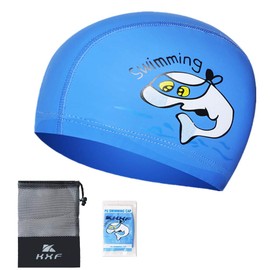 Kids Swimming Cap,Paciffico Swimming Hats Waterproof PU Bathing Cap Care Ear Protection Elastic Swimming Cap with Coating Cartoon Pattern for Childen Kids Boys Girls Age 3-12 Blue
