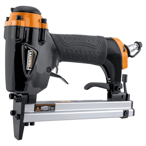 Freeman P2238US Pneumatic 22-Gauge 5/8" Upholstery Stapler Ergonomic and Lightweight Nail Gun with Extension Nose and Safety Trigger for Upholstery, Cabinets, Fabric, and Screens