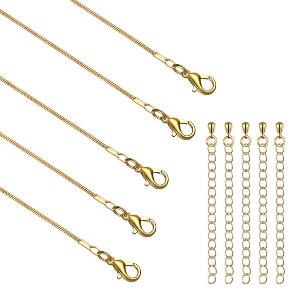 Yaomiao 10 Pack Necklace Chain 18 Inch Gold Plated Chain Snake Link Cable Jewelry Chain DIY Gold Chains Charms with Lobster Clasps for Jewelry Making Supplies