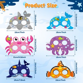 FoszaSzept 30Pcs DIY Paper Mask Craft Kits with Diamond Sticker, Under The Sea Party Favor for Girls Boys Kids Birthday School Classroom Activity (Ocean Animals)