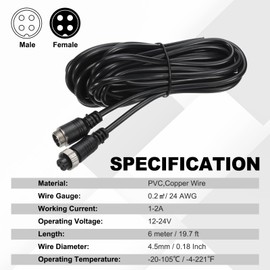 PATIKIL 4 Pin Verlängerungskabel Draht 19,7 ft / 6 Meter, 4 Kern 28 AWG Netzkabel mit männlich-weiblichem Stecker an beiden Enden für LED-Streifenlicht Auto LKW Beleuchtung, Schwarz